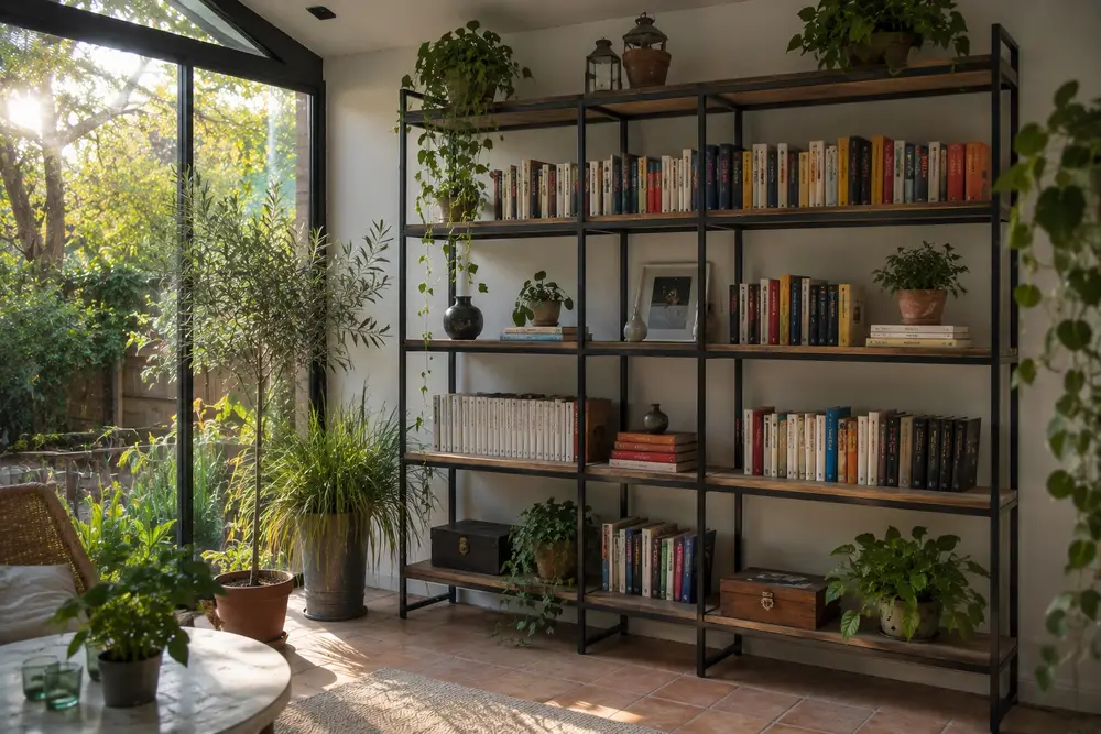Bibliothèque dans une véranda